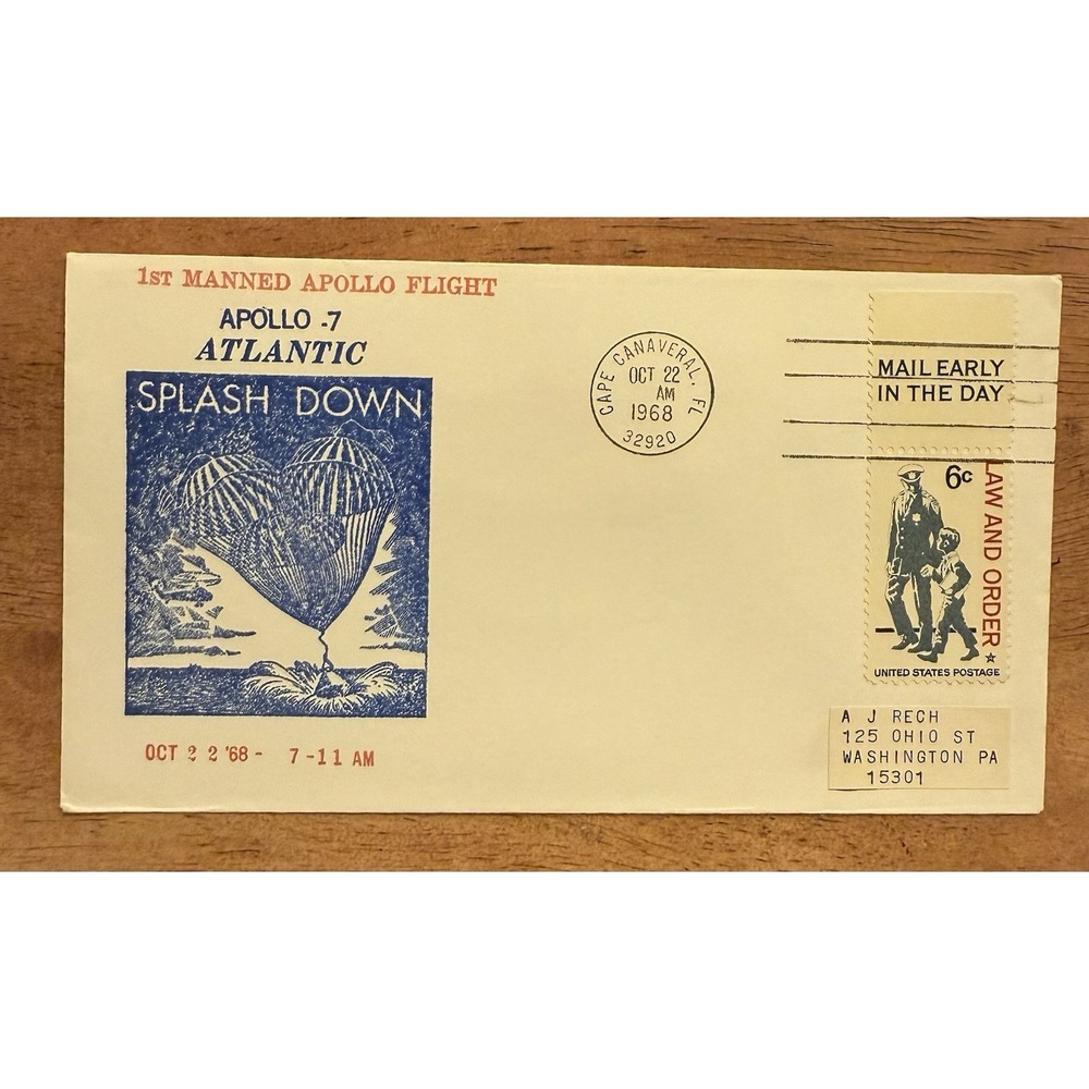 APOLLO 7 Atlantic SPLASH Down CAPE Canaveral SPACE COVER NASA Cachet 1968